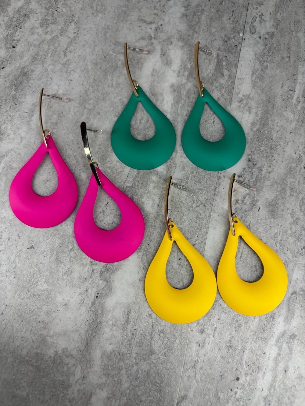 New W/O Tag Set 3 Pierced Earrings Bright Dangle Colorful Lot Pink Teal Yellow